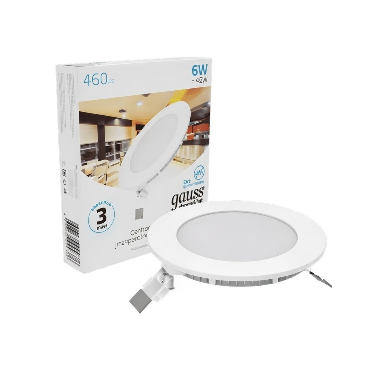 Светильник светодиодный Gauss Slim круг 6Вт 6500K 460лм IP20 180–265В, встраиваемый, монтажное отверстие Ø105 мм, размер 120×22 мм